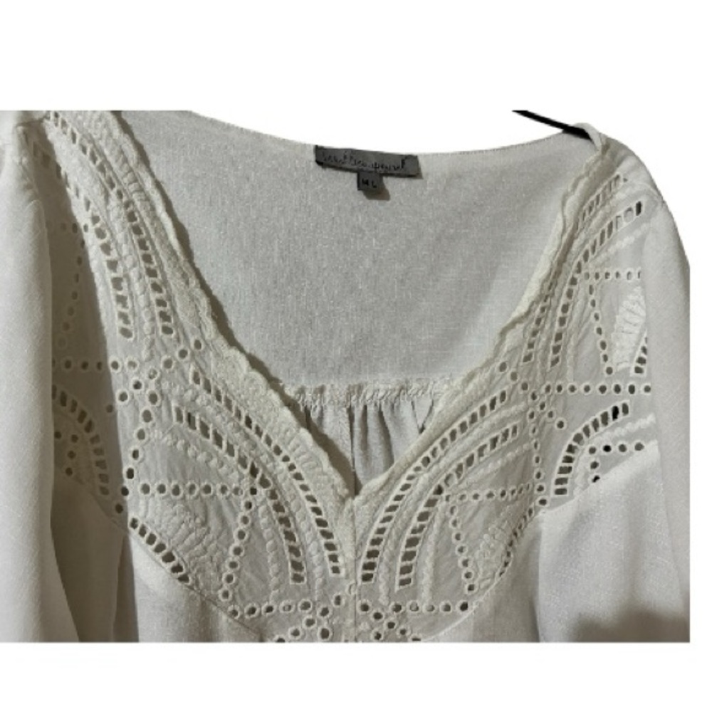 Wishlist Lace Blouse M/L White Boho Romantic V-Neck Long Sleeve - Picture 4 of 8